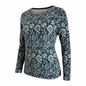 The Talbots Tee LP Large Petite Navy With Pale Blue Floral Design Long Sleeves